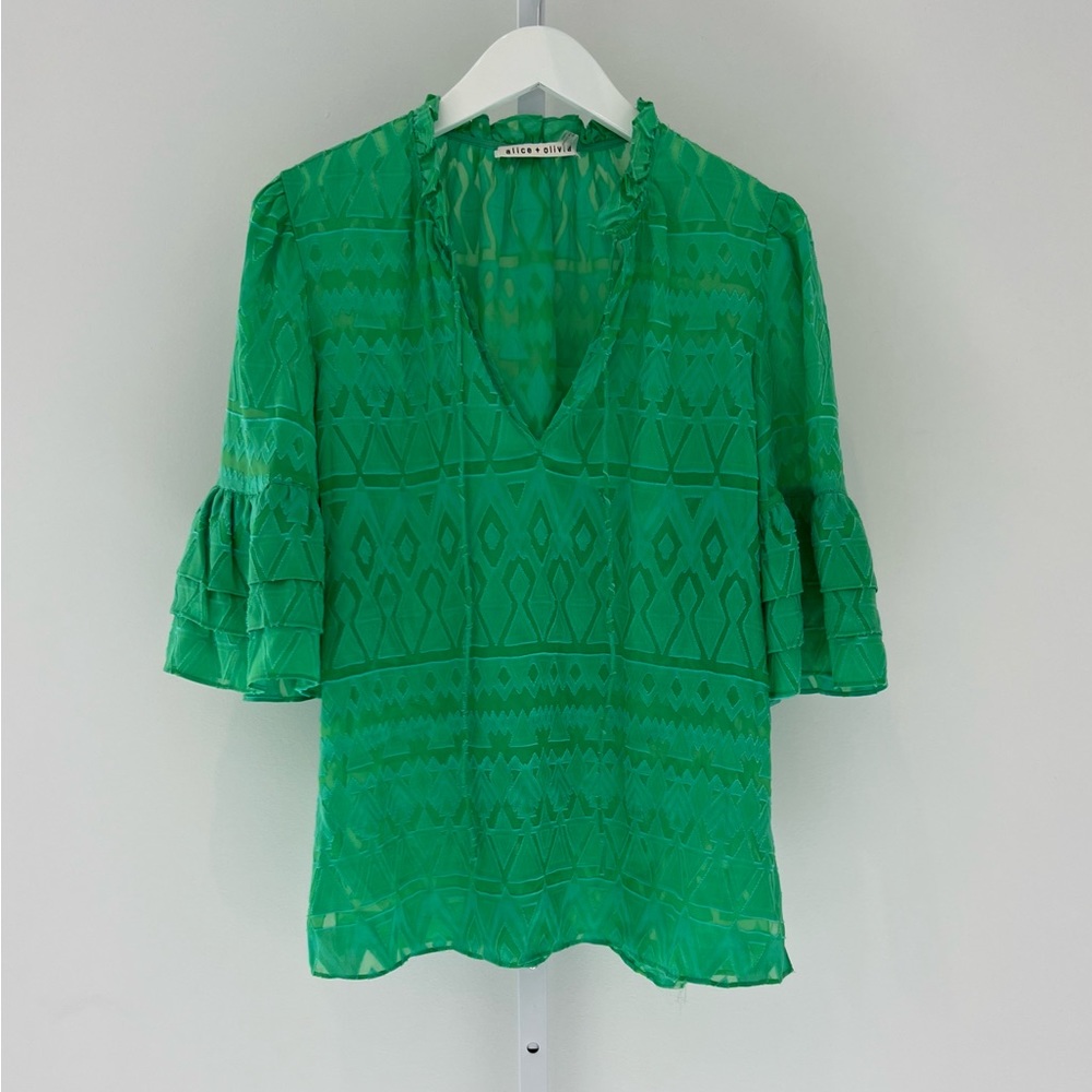 ALICE + OLIVIA SILK COTTON GREEN TOP SIZE M